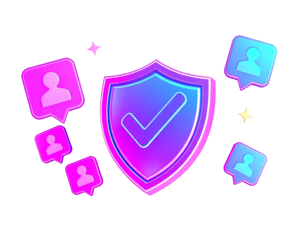 A glowing shield with a checkmark surrounded by opted-in user bubbles