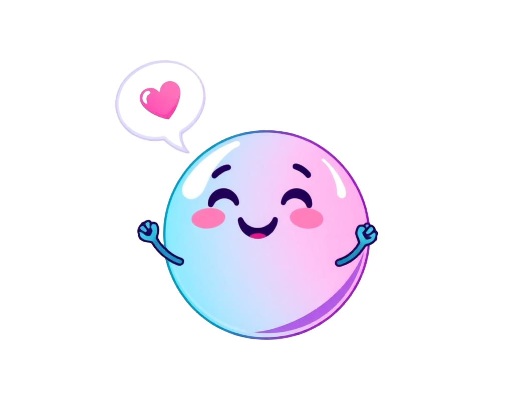 A happy AI bubble character with a heart speech bubble